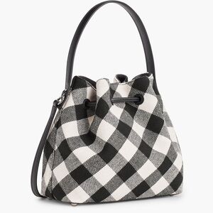 TALBOTS BUFFALO PLAID DRAWSTRING BUCKET BAG Checkered Black and White  crossbody